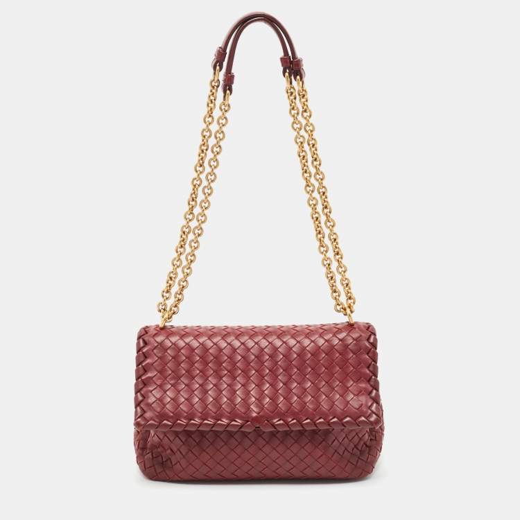 Pre Owned Bottega Veneta Red Intrecciato Leather Small Olimpia Shoulder Bag