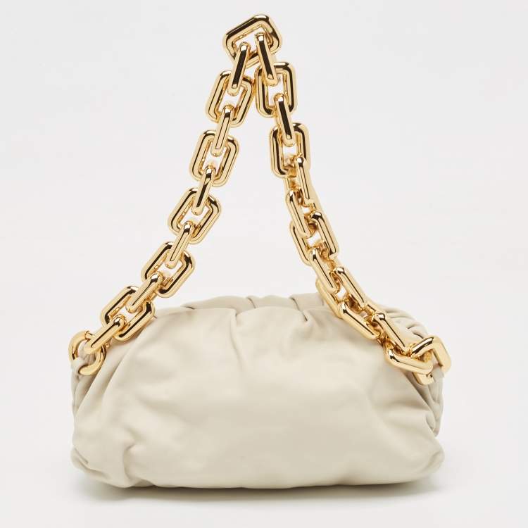 Pre Owned Bottega Veneta Off White Leather The Chain Pouch Bag