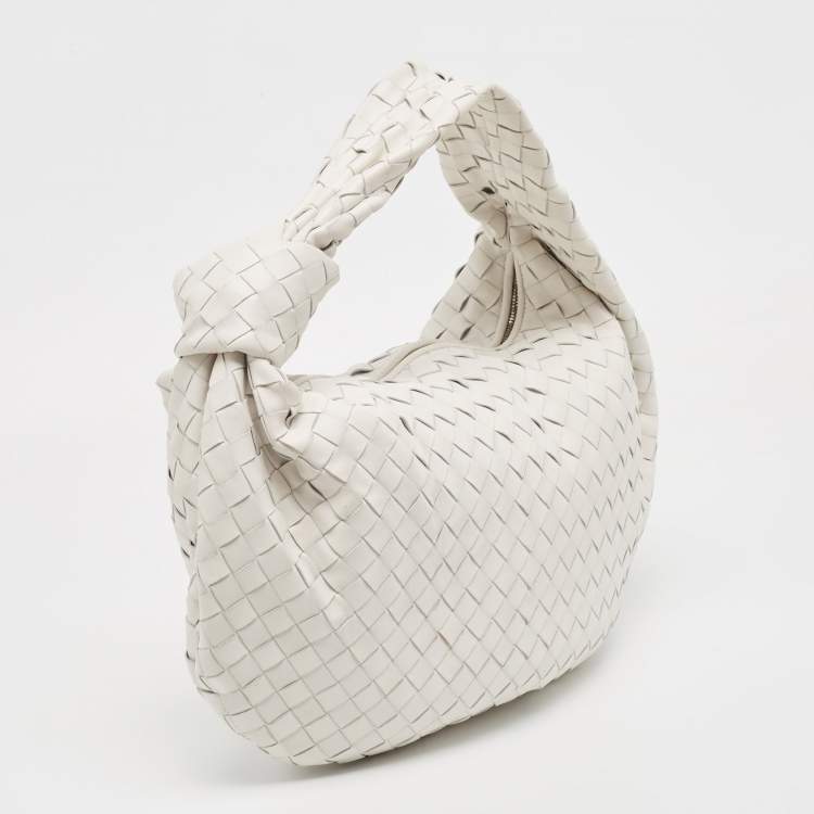 Pre Owned Bottega Veneta White Intrecciato Leather Small Jodie Bag