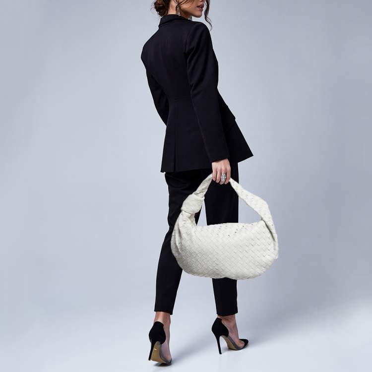 Pre Owned Bottega Veneta White Intrecciato Leather Small Jodie Bag