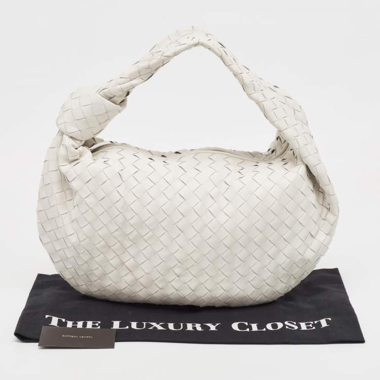 Pre Owned Bottega Veneta White Intrecciato Leather Small Jodie Bag