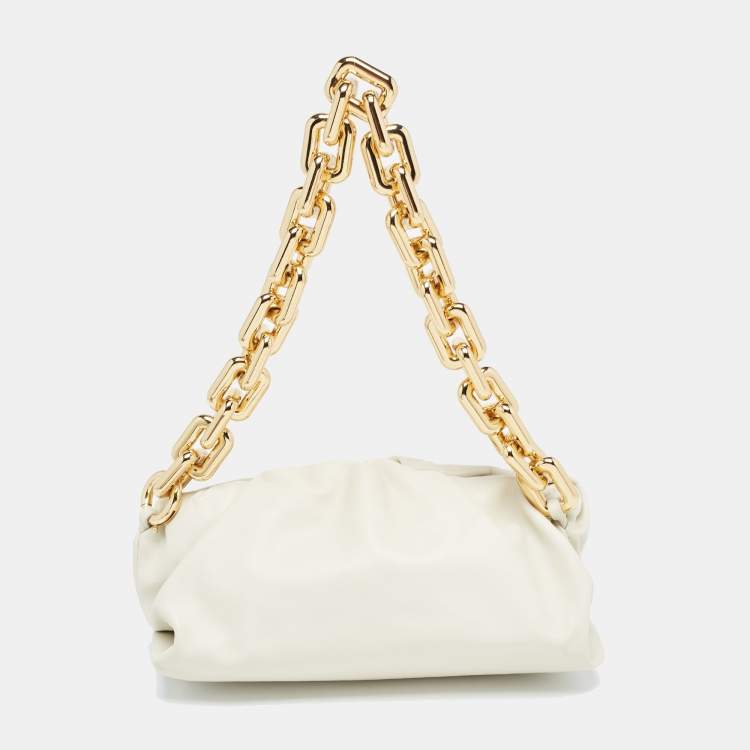 Pre Owned Bottega Veneta Off White Leather The Chain Pouch Bag