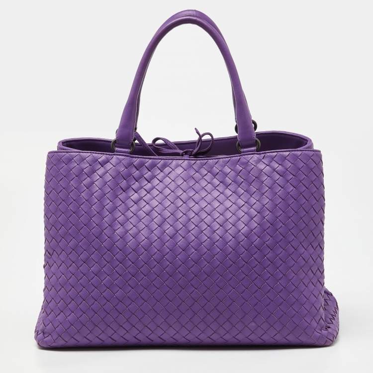 Pre Owned Bottega Veneta Purple Intrecciato Leather Tote