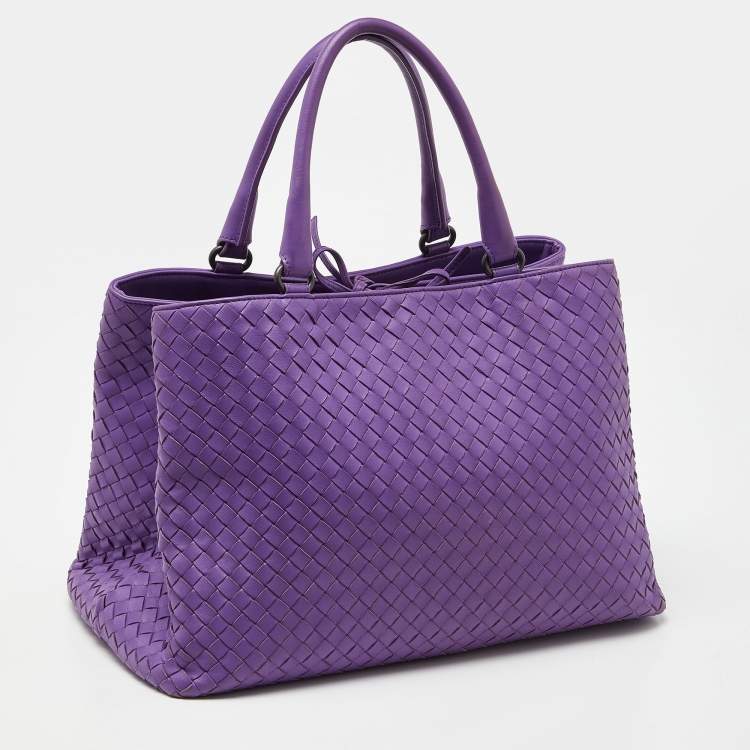 Pre Owned Bottega Veneta Purple Intrecciato Leather Tote