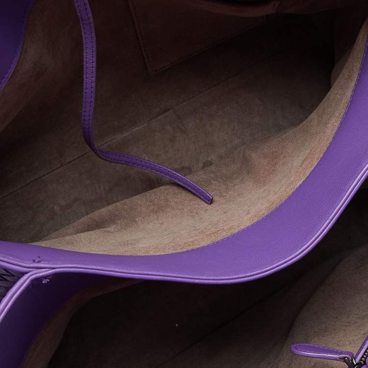 Pre Owned Bottega Veneta Purple Intrecciato Leather Tote