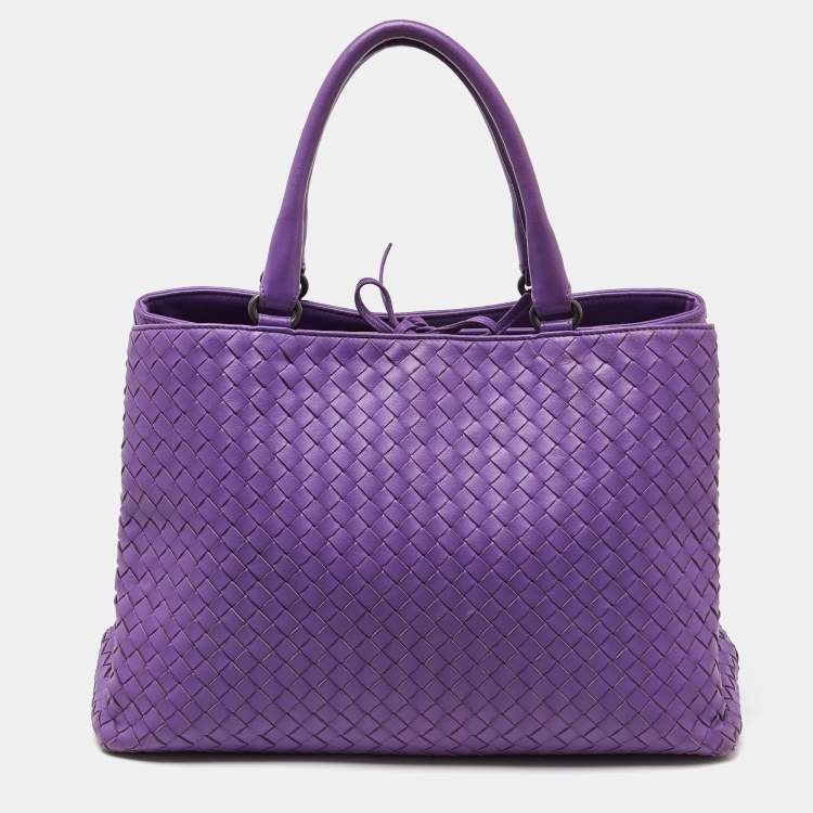 Pre Owned Bottega Veneta Purple Intrecciato Leather Tote