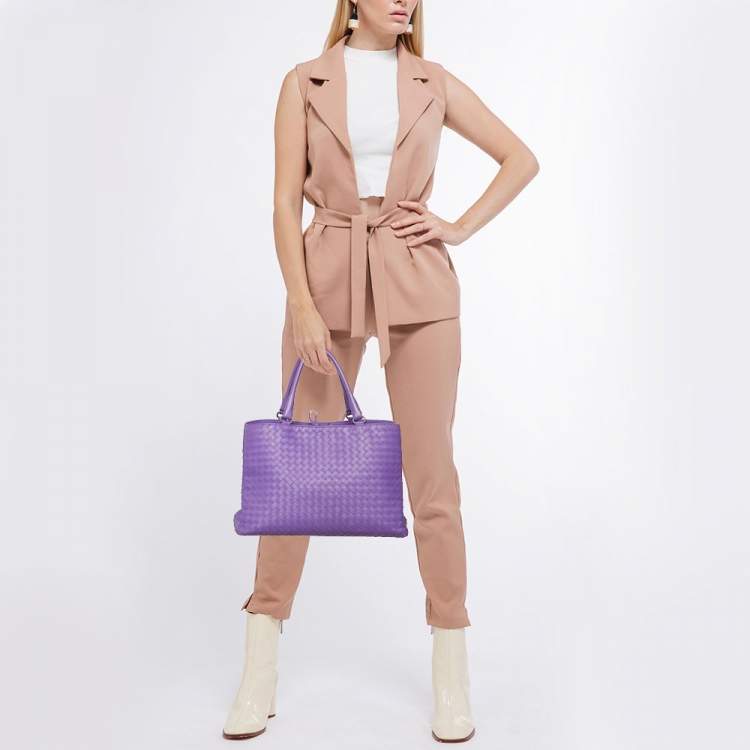 Pre Owned Bottega Veneta Purple Intrecciato Leather Tote