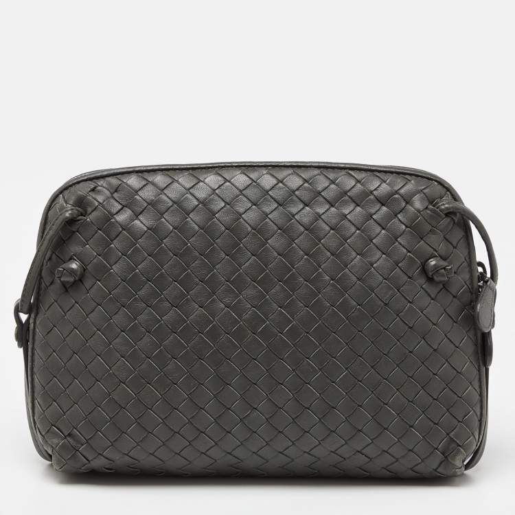 Pre Owned Bottega Veneta Grey Intrecciato Leather Nodini Crossbody Bag