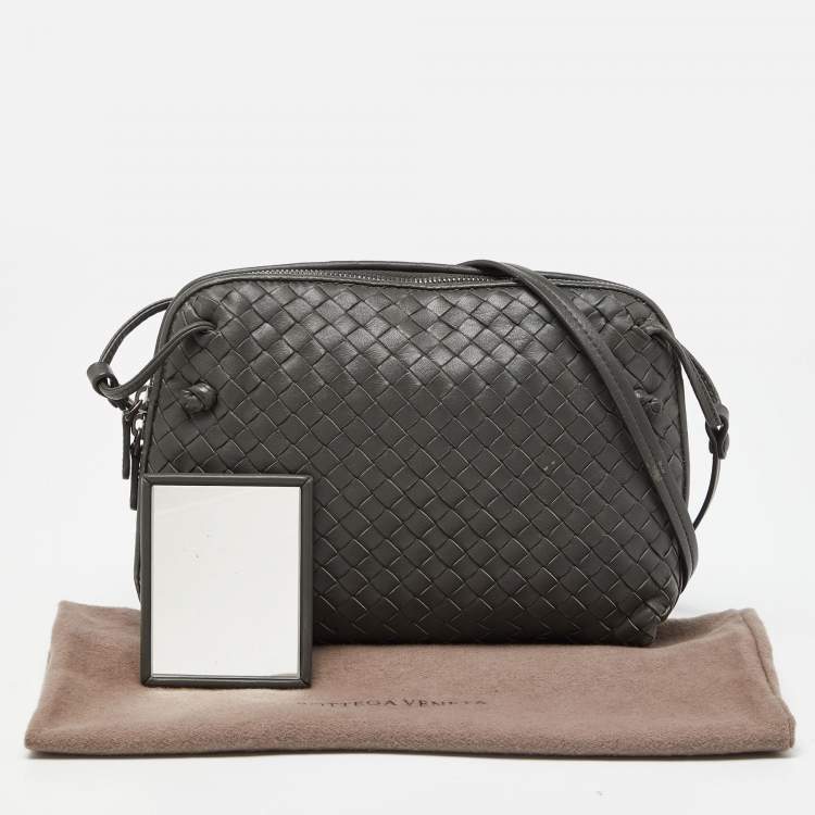 Pre Owned Bottega Veneta Grey Intrecciato Leather Nodini Crossbody Bag