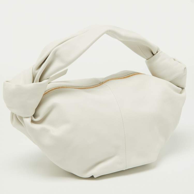 Pre Owned Bottega Veneta White Leather Mini Double Knot Hobo