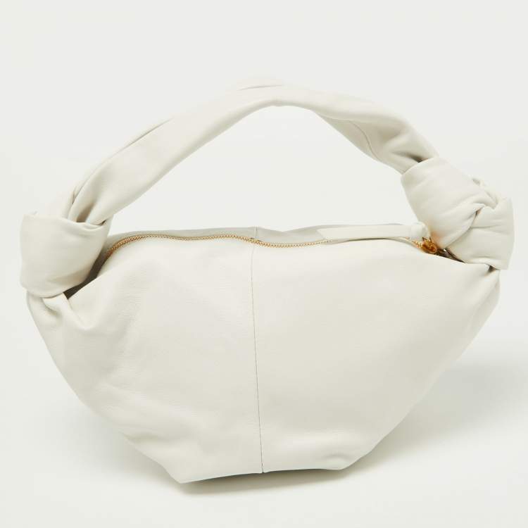 Pre Owned Bottega Veneta White Leather Mini Double Knot Hobo