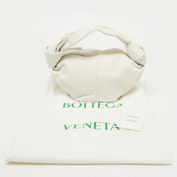 Pre Owned Bottega Veneta White Leather Mini Double Knot Hobo