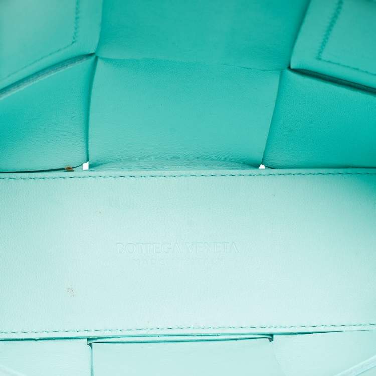 Pre Owned Bottega Veneta Aqua Green Intrecciato Leather Candy Arco Tote