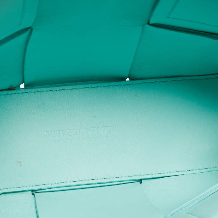 Pre Owned Bottega Veneta Aqua Green Intrecciato Leather Candy Arco Tote