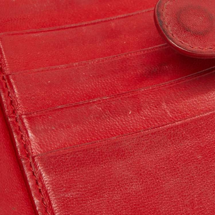 Pre Owned Bottega Veneta Red Intrecciato Leather Flap Continental Wallet