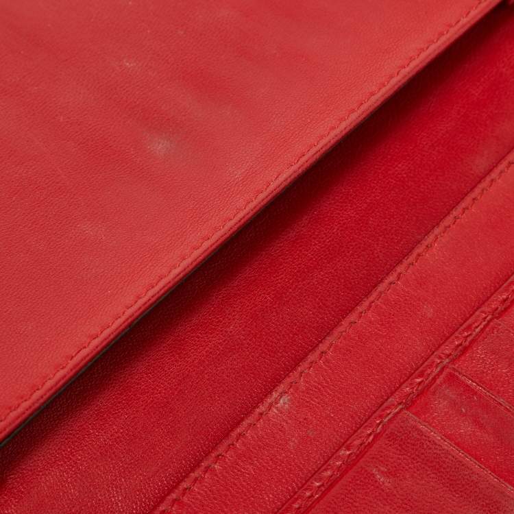 Pre Owned Bottega Veneta Red Intrecciato Leather Flap Continental Wallet