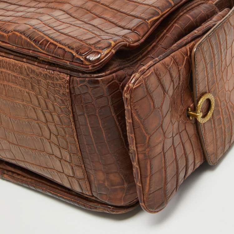 مملوكة مسبقًا Bottega Veneta Brown Crocodile Side Pockets Satchel