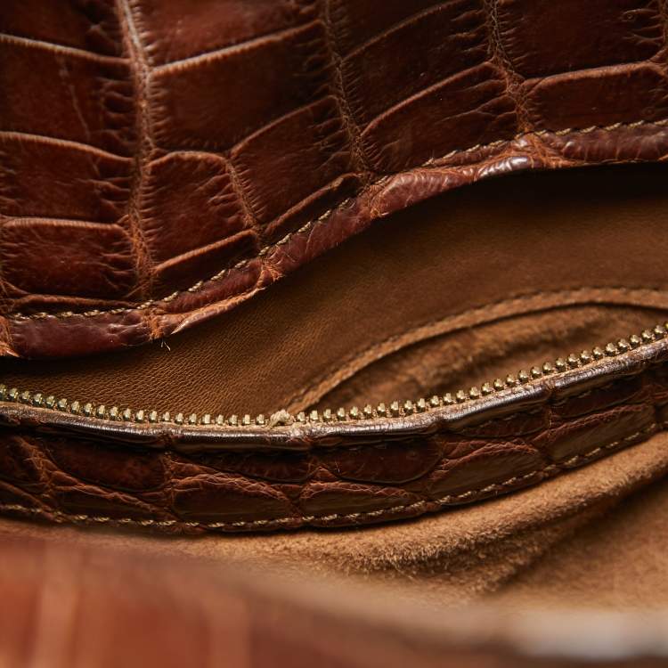 مملوكة مسبقًا Bottega Veneta Brown Crocodile Side Pockets Satchel