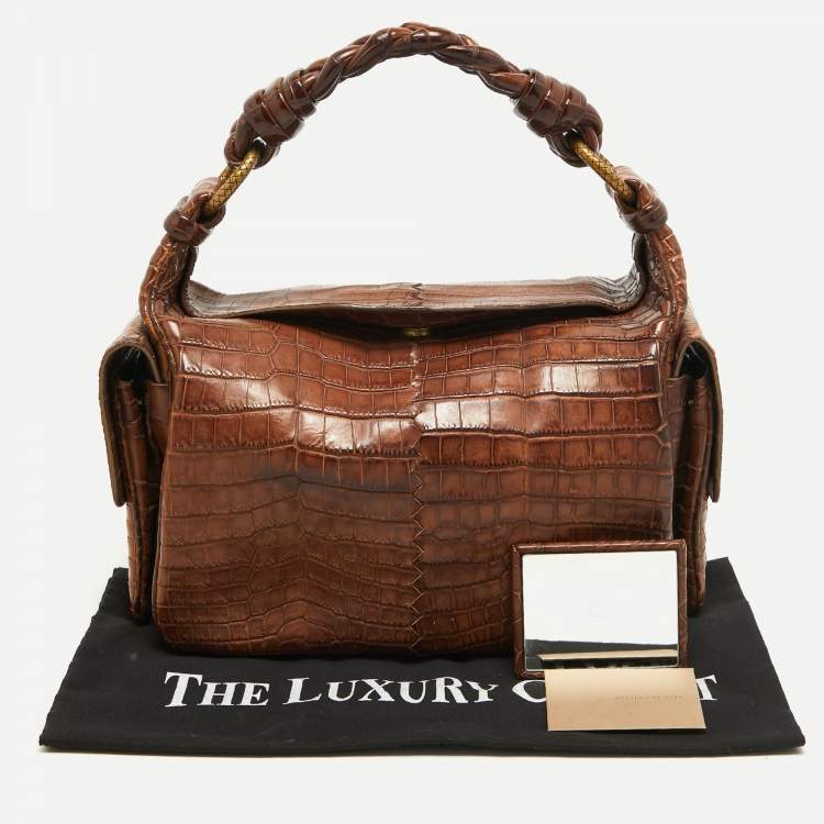 مملوكة مسبقًا Bottega Veneta Brown Crocodile Side Pockets Satchel