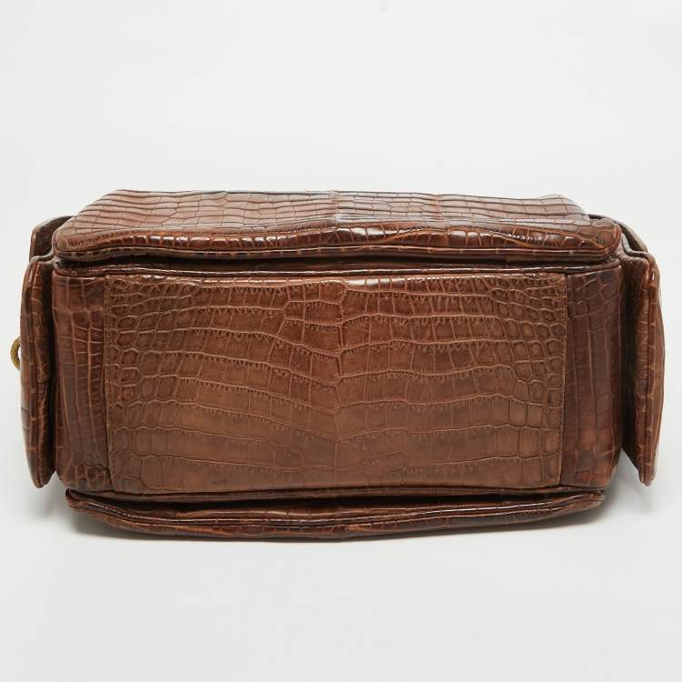 مملوكة مسبقًا Bottega Veneta Brown Crocodile Side Pockets Satchel