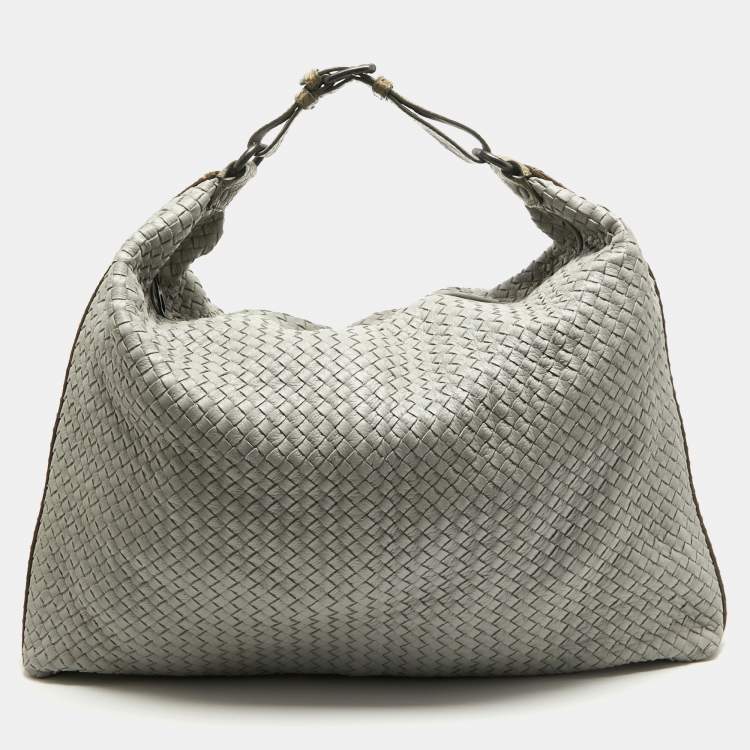 Pre Owned Bottega Veneta Grey Intrecciato Leather and Alligator Oversized Hobo