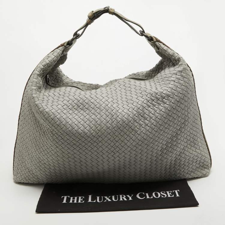 Pre Owned Bottega Veneta Grey Intrecciato Leather and Alligator Oversized Hobo