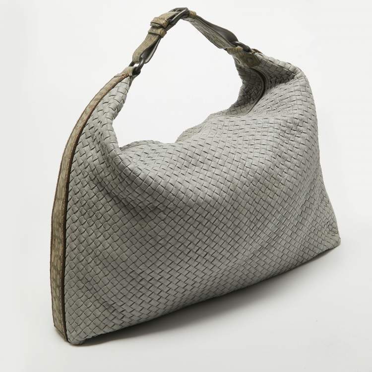 Pre Owned Bottega Veneta Grey Intrecciato Leather and Alligator Oversized Hobo