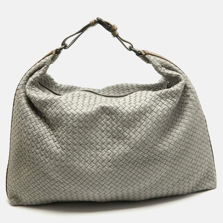 Pre Owned Bottega Veneta Grey Intrecciato Leather and Alligator Oversized Hobo