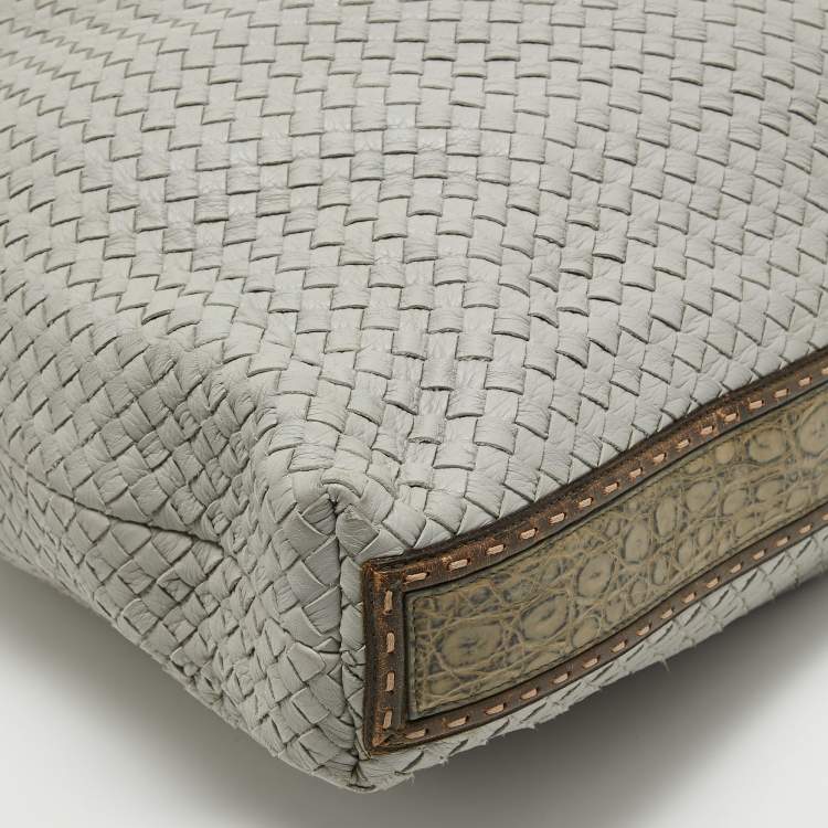 Pre Owned Bottega Veneta Grey Intrecciato Leather and Alligator Oversized Hobo