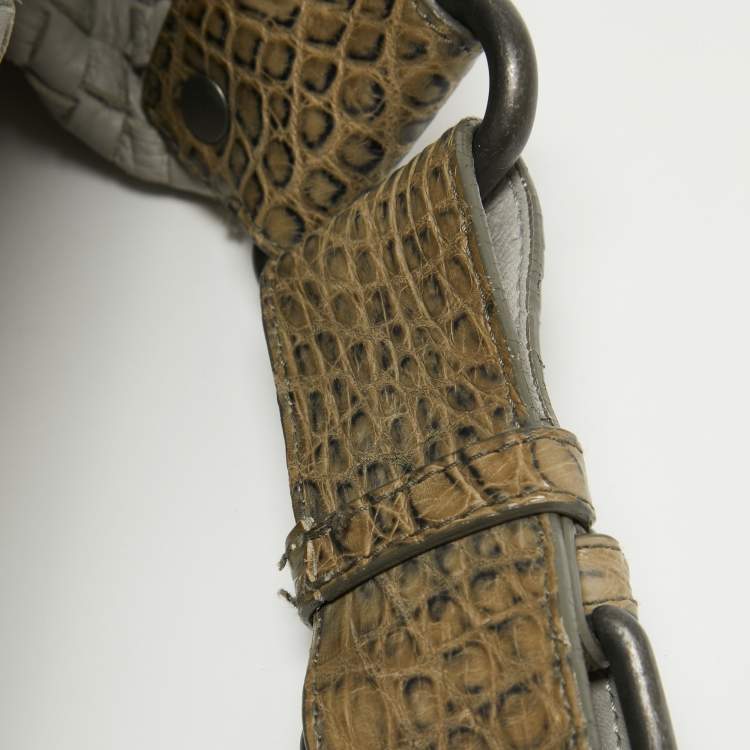 Pre Owned Bottega Veneta Grey Intrecciato Leather and Alligator Oversized Hobo