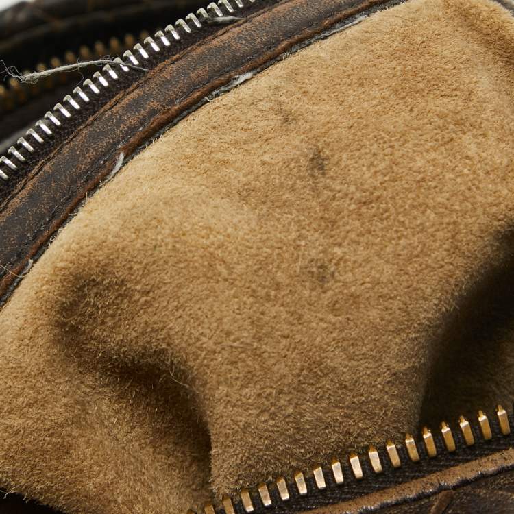 Pre Owned Bottega Veneta Dark Brown Intrecciato Leather Zip Hobo