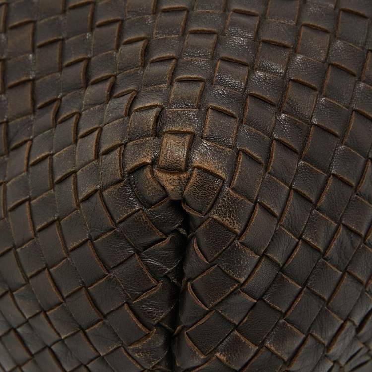 Pre Owned Bottega Veneta Dark Brown Intrecciato Leather Zip Hobo