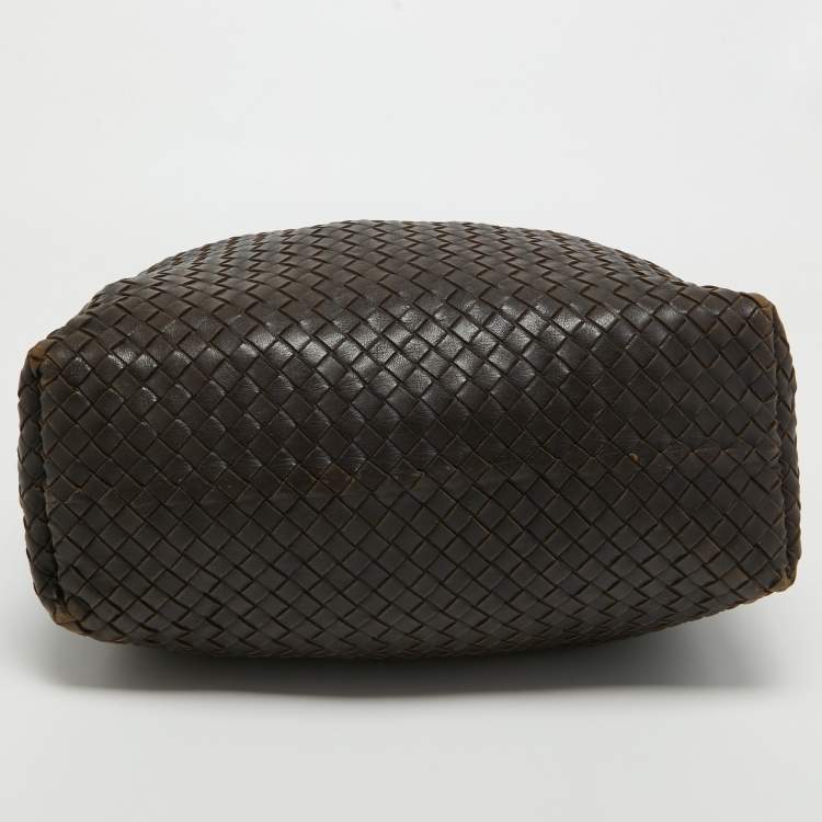 Pre Owned Bottega Veneta Dark Brown Intrecciato Leather Zip Hobo