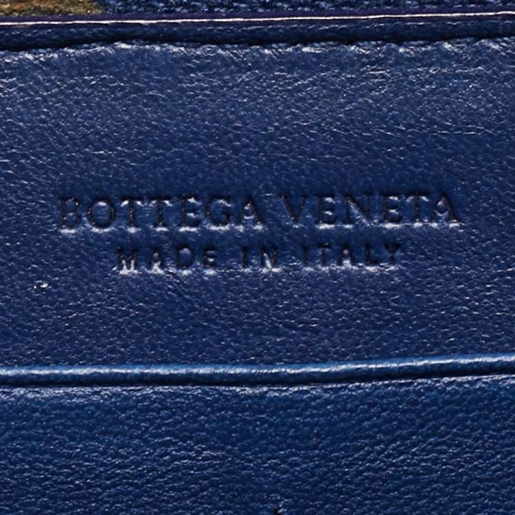 Pre Owned Bottega Veneta Blue Quilted Leather Zip Around Wallet