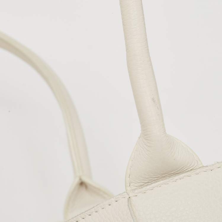 Pre Owned Bottega Veneta White Intrecciato Leather Arco Tote