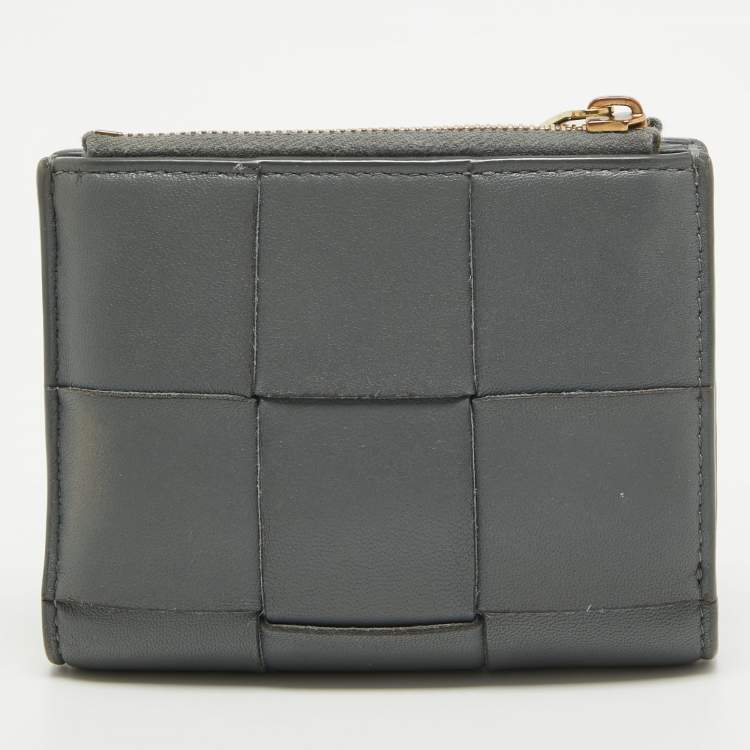 Pre Owned Bottega Veneta Grey Intrecciato Leather Cassette Compact Walllet