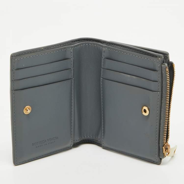 Pre Owned Bottega Veneta Grey Intrecciato Leather Cassette Compact Walllet