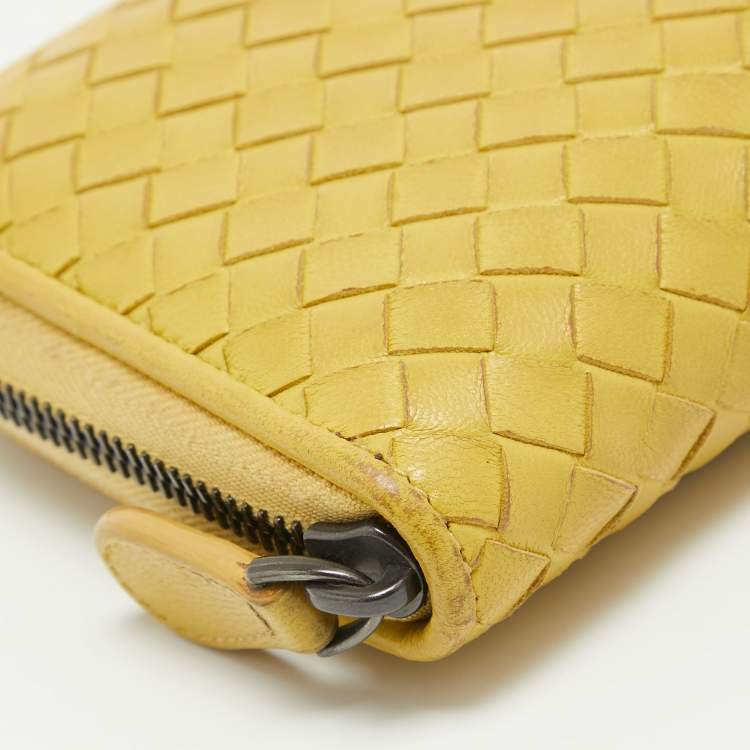 Pre Owned Bottega Veneta Yellow Intrecciato Leather Zip Around Wallet