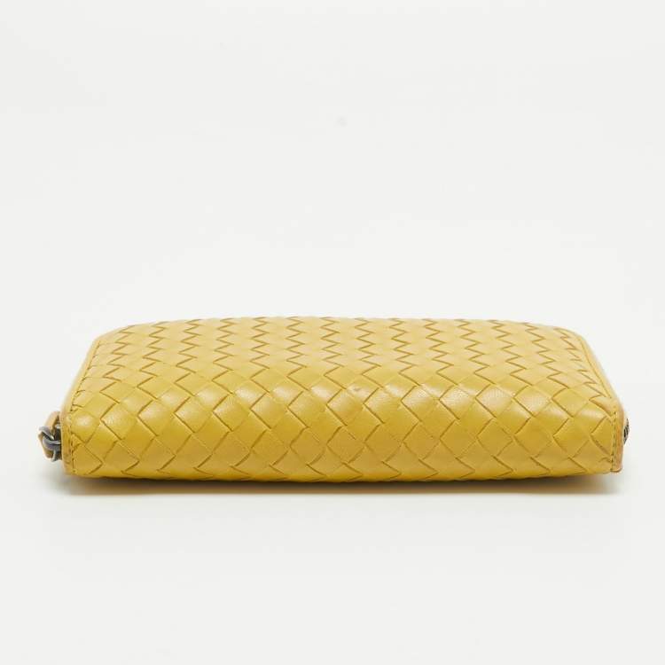 Pre Owned Bottega Veneta Yellow Intrecciato Leather Zip Around Wallet