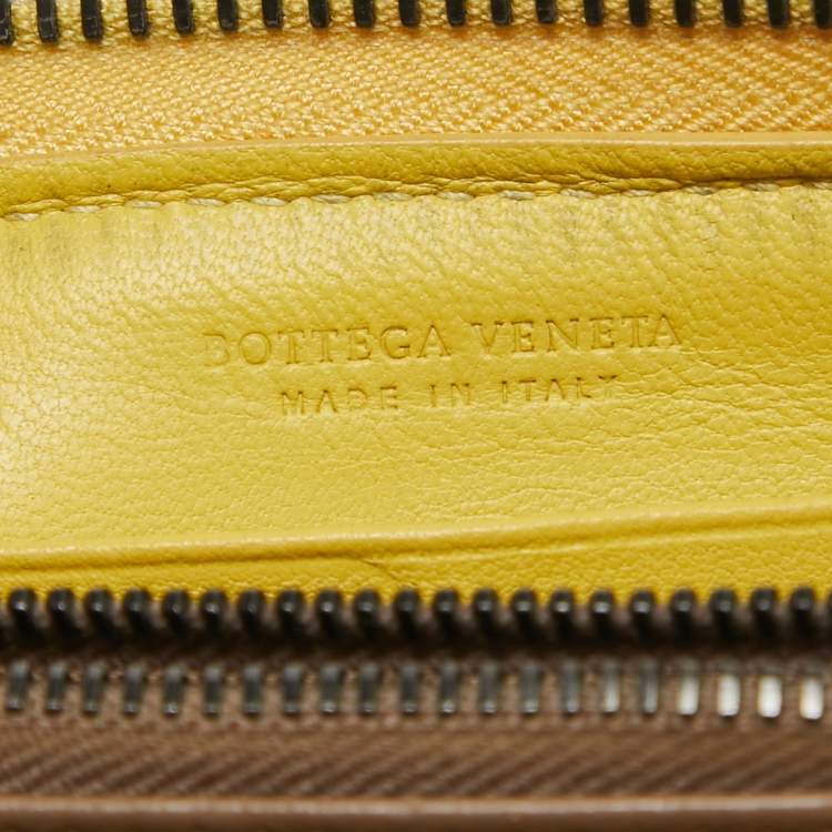 Pre Owned Bottega Veneta Yellow Intrecciato Leather Zip Around Wallet