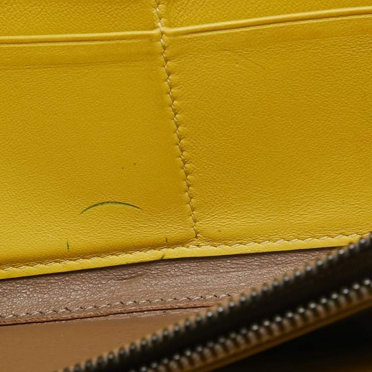 Pre Owned Bottega Veneta Yellow Intrecciato Leather Zip Around Wallet