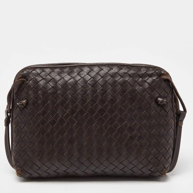 Pre Owned Bottega Veneta Brown Intrecciato Leather Nodini Crossbody Bag