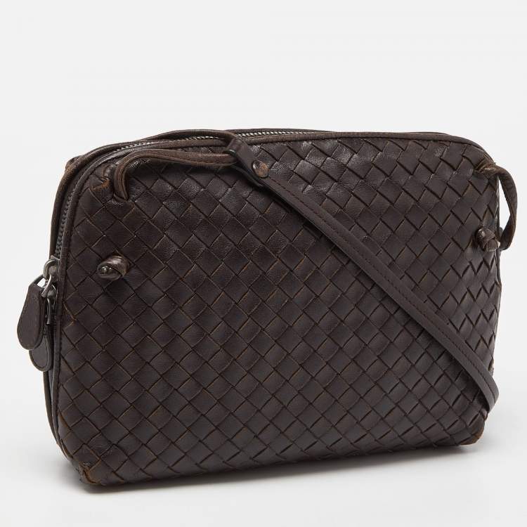 Pre Owned Bottega Veneta Brown Intrecciato Leather Nodini Crossbody Bag