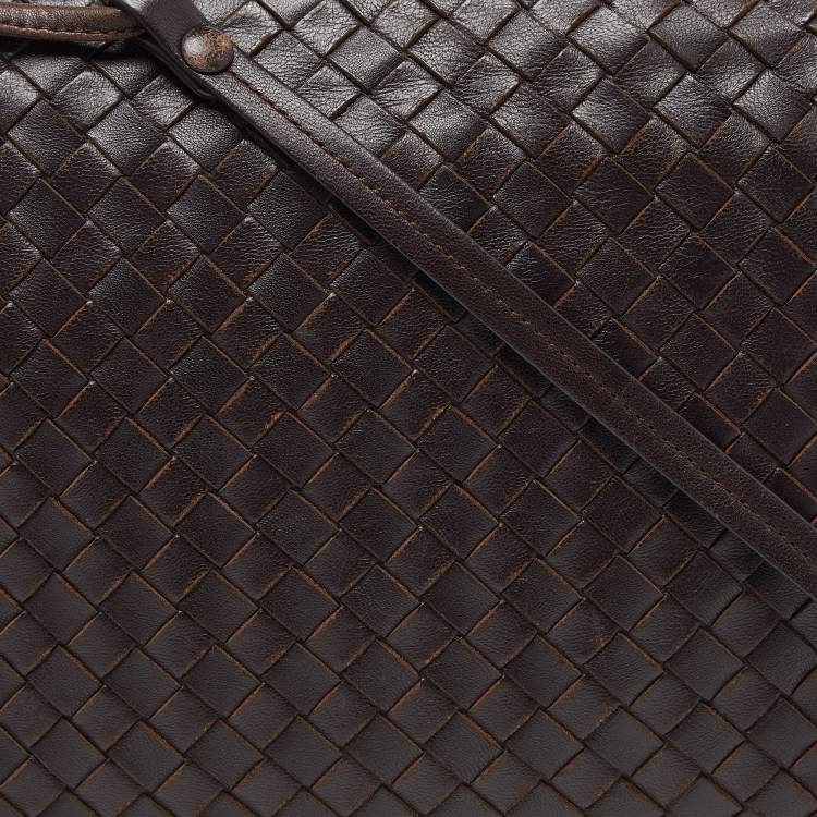 Pre Owned Bottega Veneta Brown Intrecciato Leather Nodini Crossbody Bag