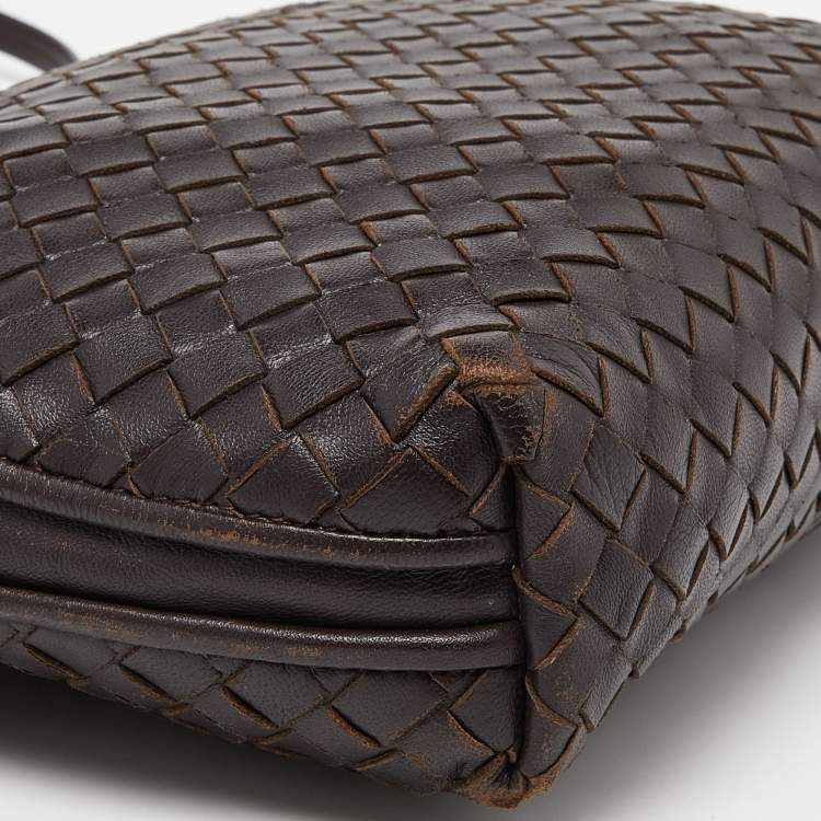 Pre Owned Bottega Veneta Brown Intrecciato Leather Nodini Crossbody Bag