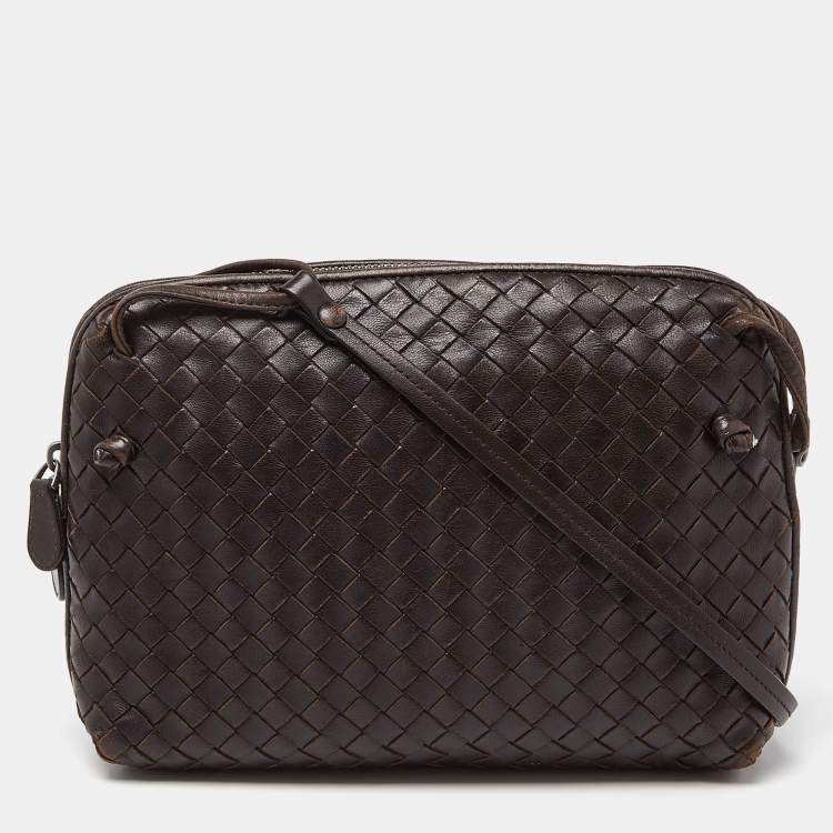 Pre Owned Bottega Veneta Brown Intrecciato Leather Nodini Crossbody Bag