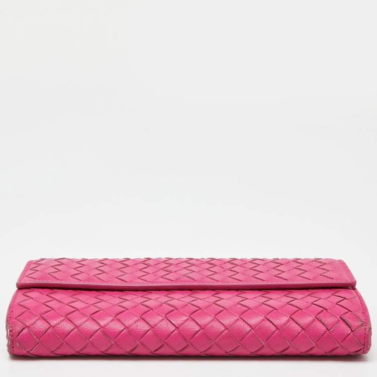 مملوكة مسبقًا Bottega Veneta Pink Intrecciato Leather Flap Continental Wallet