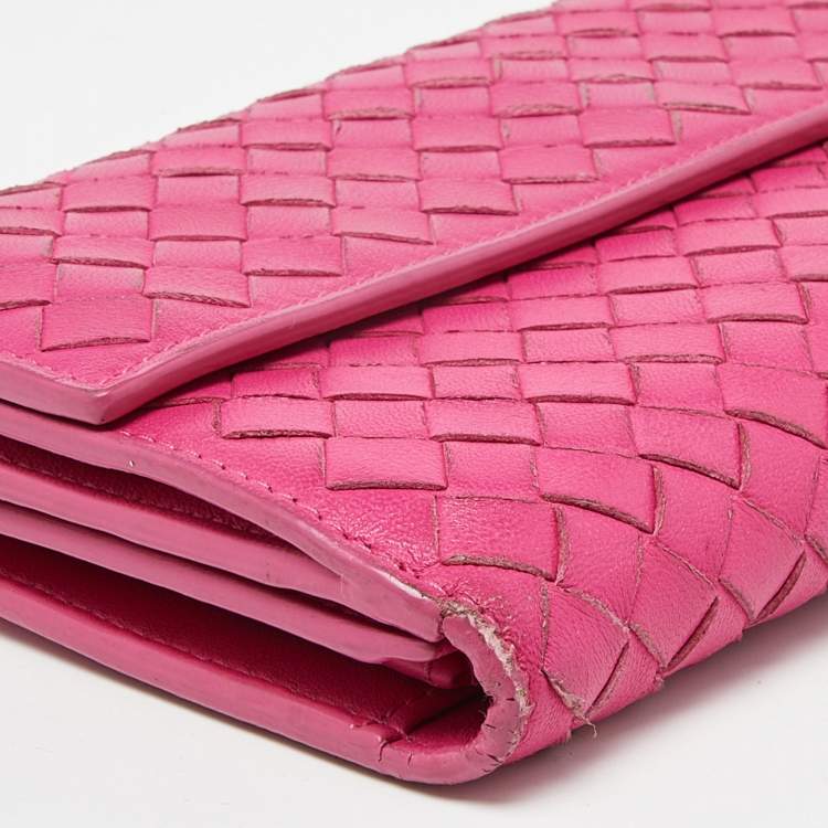 مملوكة مسبقًا Bottega Veneta Pink Intrecciato Leather Flap Continental Wallet