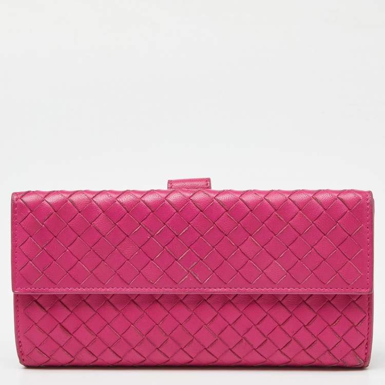مملوكة مسبقًا Bottega Veneta Pink Intrecciato Leather Flap Continental Wallet