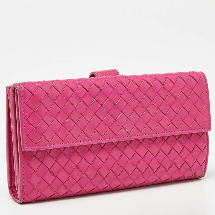 مملوكة مسبقًا Bottega Veneta Pink Intrecciato Leather Flap Continental Wallet